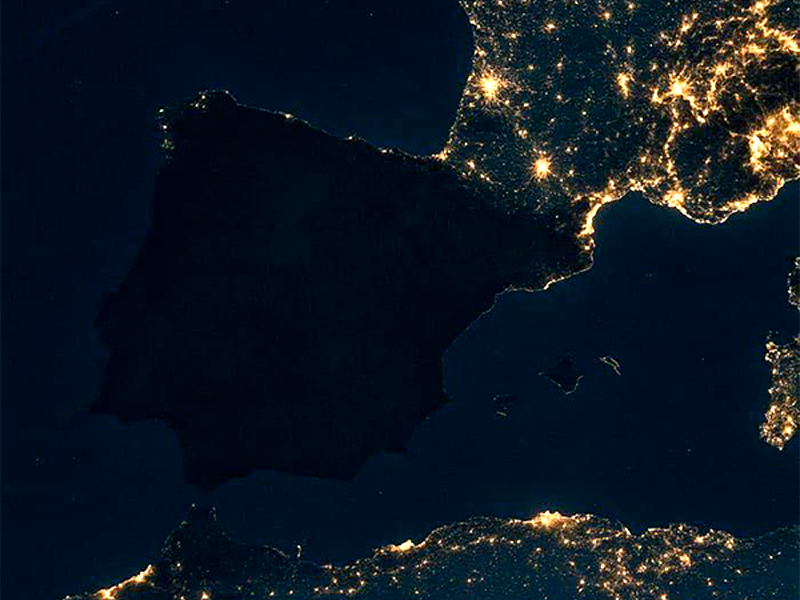 Satellite view of spain and portugal blackout